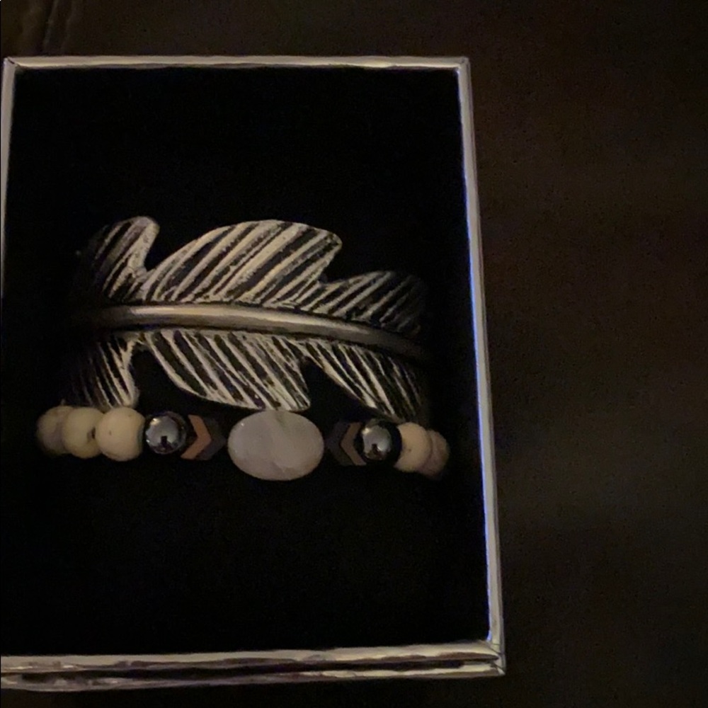 Rustic Cuff Silver Leaf Cuff And Beaded Bracelet - image 1